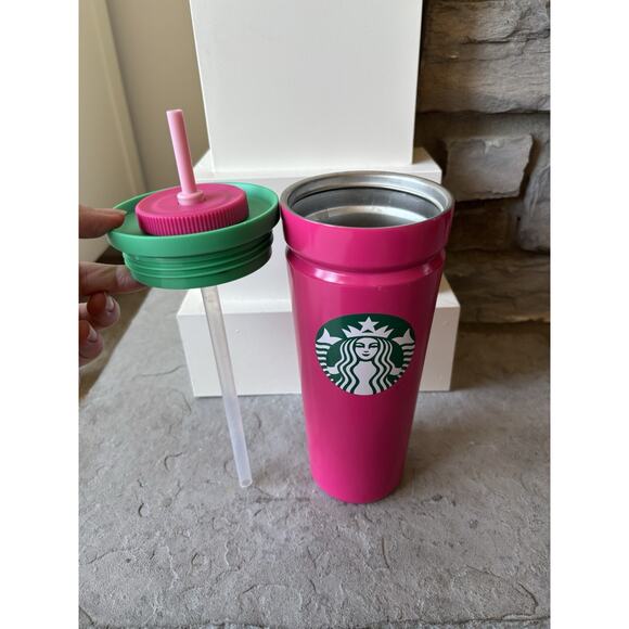 Starbucks 2024 Christmas Vacuum Insulated Tumbler Twist Pink & Green 24oz - Picture 4 of 6
